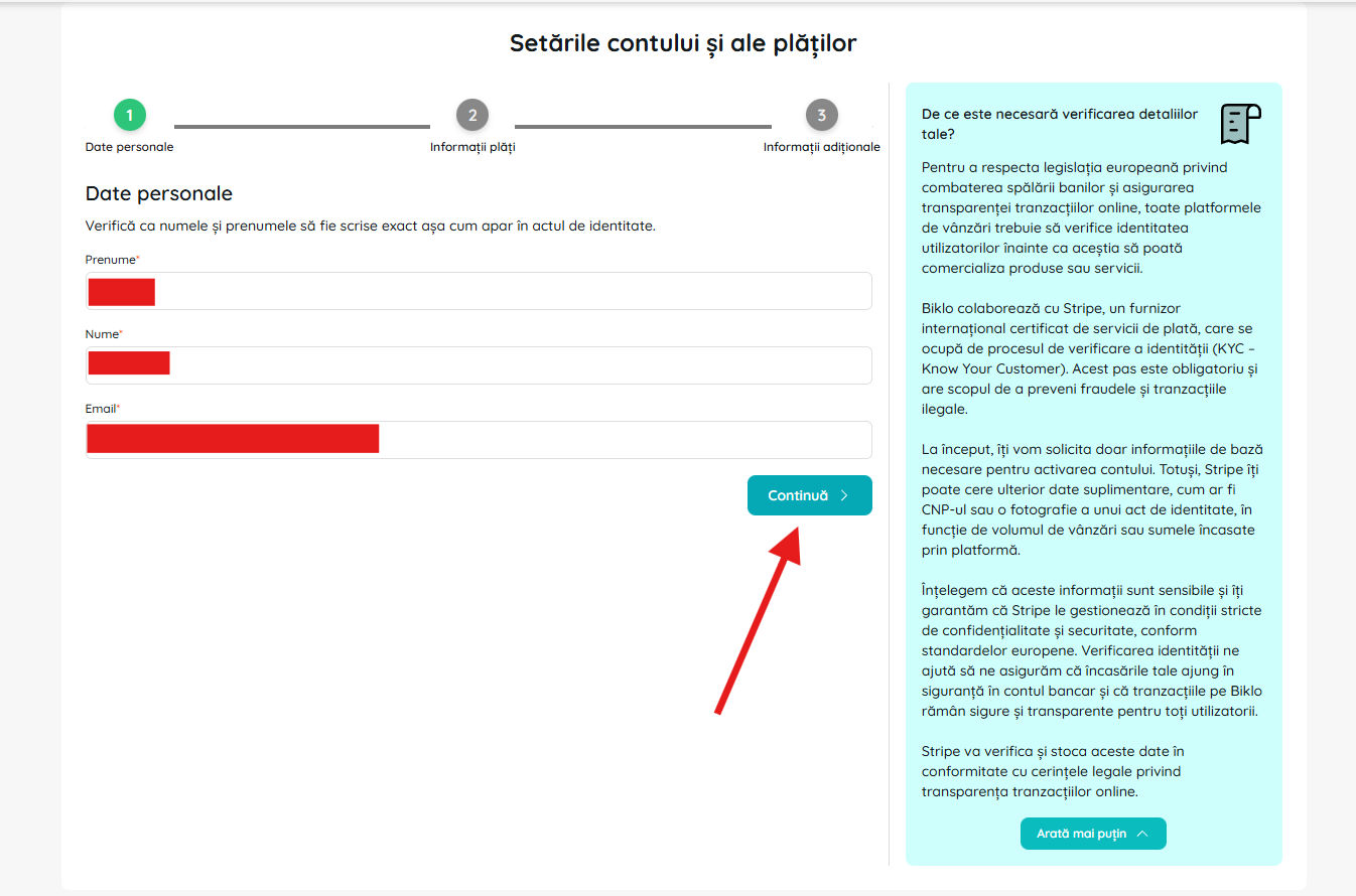 Ispunjavanje osobnih podataka u procesu kreiranja Biklo financijskog računa